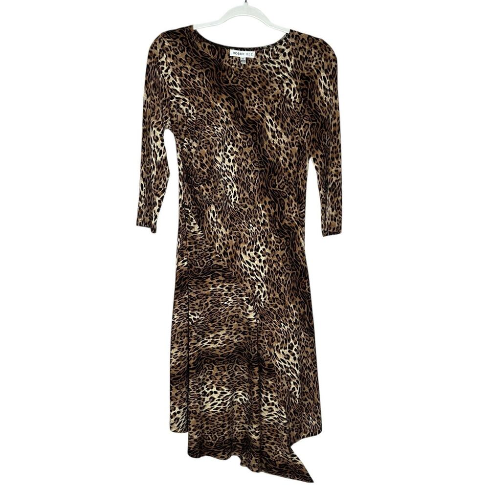 Robbie Bee Leopard Print 3/4 Sleeve Dress size Medium Sexy Animal Print